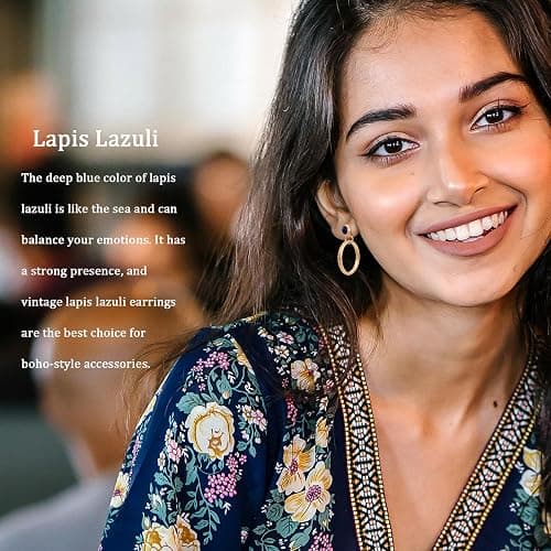 Watforsh Lapis Lazuli Studs Blue Earrings for Women, with Gold Boho Circle Dangle Hoop Earrings, Western Vintage Style Jewelry thumbnail 5