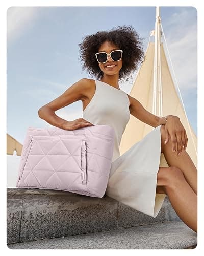 BAGSMART Tote Bag for Women, Puffy Tote Bag with Zipper, Large Quilted Shoulder Bag with Compartments for Travel, Work, Gym thumbnail 2