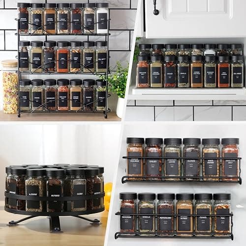 JARXSUN 24Pcs Spice Jars Containers with Labels，4oz Black Seasoning Bottles with Shaker Lids for Rack, Cabinet, Drawer,Empty Square Condiment Pots (24, Black) thumbnail 7