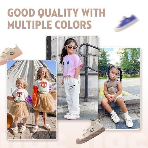 HAPPY NOCNOC Toddler Shoes for Boys & Girls, Canvas Dual Hook and Loops Sneakers with Candy-Colored Sole thumbnail 6