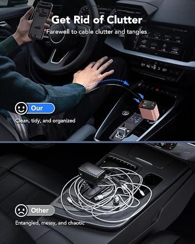 69W Retractable Car Charger, 4-in-1 Fast Car Phone Charger with 2.6ft Two Retractable Cables and USB C+USB A Car Charging Block Cube, Compatible with iPhone 14 15 16 17 Pro Max Plus,Galaxy,Pixel(Pink) thumbnail 8