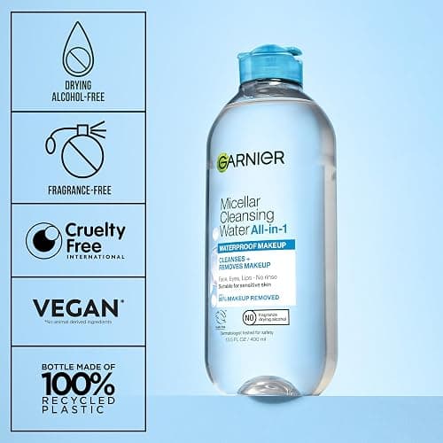 Garnier SkinActive Micellar Water For Waterproof Makeup, Facial Cleanser & Makeup Remover, 13.5 Fl Oz (400mL), 1 Count (Packaging May Vary) thumbnail 6