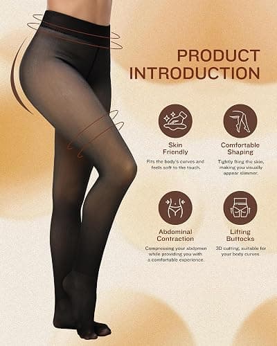 CHRLEISURE Women's Fleece Lined Tights - Fake Sheer Warm Pantyhose Thick Winter Leggings thumbnail 3