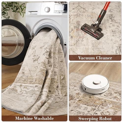 MontVoo-Area Rug 5X7 Rugs for Living Room-Beige Machine Washable Rug-Soft Living Room Rug-Vintage Non Slip Carpet-Rugs for Bedrooms Dining Room Living Room Office thumbnail 5