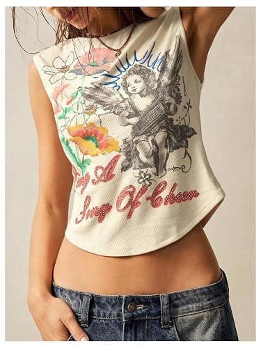 SOLY HUX Women's Y2k Graphic Crop Tank Top Sleeveless Vintage Shirt Fairy Grunge Clothes thumbnail 2
