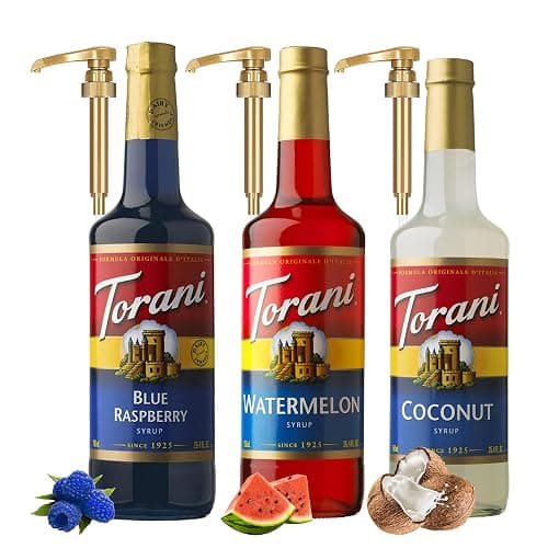 Torani Syrup Variety Pack – Blue Raspberry, Watermelon & Coconut Flavors for Italian Soda, Lemonade, Tea & Mocktails | 3 Pack with 3 Pumps - Image 1