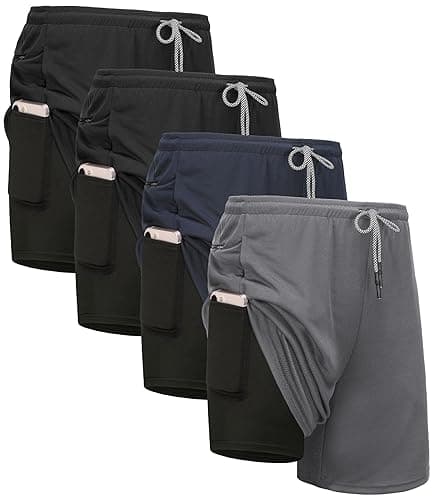 Kinglaman 4 Pack Mens 2 in 1 Running Workout Shorts with Liner, Gym Athletic Quick Dry Sport Shorts with Pockets - X-Large - 2 Black 1 Blue 1 Gray