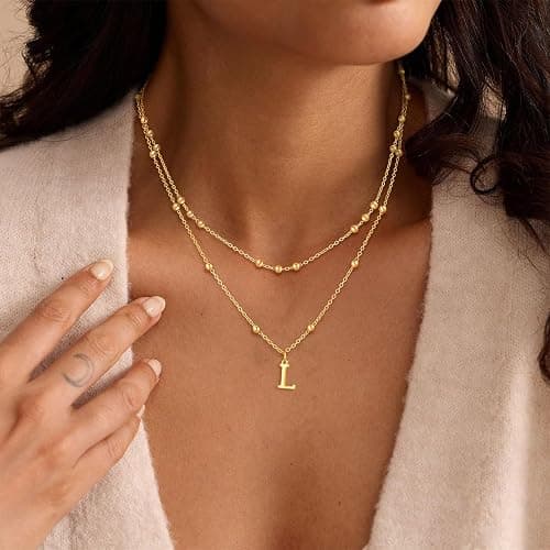 SWRNR Initial Necklaces for Women, Dainty 14K Gold Plated Layered A-Z Letter Pendant Necklace Trendy Cute Choker Name Charm Necklace Stack Personalized Jewelry Gift for Her Birthday Christmas Gift thumbnail 2