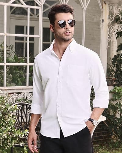 Alimens & Gentle Mens Solid Oxford Shirt Long Sleeve Dress Shirt Work Casual Button Down Shirts with Pocket thumbnail 3