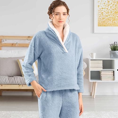 BOSECETA Fluffy Pajamas for Women Set Soft Comfy Fleece Pjs Pullover Pants Loose Plush 2 Piece Sleepwear Fuzzy for Winter thumbnail 2