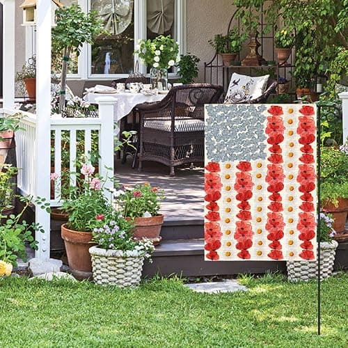 AVOIN colorlife Patriotic Memorial Day American Garden Flag 12x18 Inch | Double Sided, Weather & Fade Resistant, Yard Outdoor Decoration, Featuring Myosotis Poppy design, 4th of July thumbnail 3