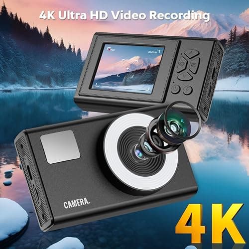 CIMELR Digital Camera,48MP AutoFocus UHD 4K Vlogging Camera 16X Digital Zoom,Anti-Shake Digital Point and Shoot Camera for Starter, Compact Small Camera for Students Teens Boys Girls Black thumbnail 3