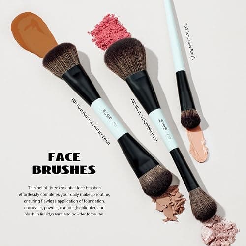 Jessup Makeup Brushes Set 10pcs, Double Sided Foundation Contour Blush Highlight Blending Eyebrow Brush Eyeshadow Eyeliner Concealer Brush, Bright Cyan Cruelty Free Cosmetic Tools T500 - 10pcs-T500 thumbnail 4