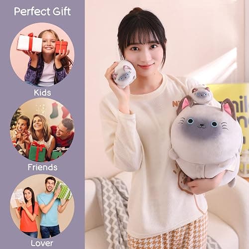 SQEQE Siamese Cat Plush, Cute Siamese Cat Stuffed Animals Mommy with 4 Squishy Kitties in Her Tummy, Soft Plushies Pillow Gifts for Kids thumbnail 6