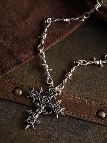 HAQUIL Gothic Barbed Wired Chain Goth Pendant Necklace, Halloween Gothic Punk Grunge Jewelry Gift for Women thumbnail 4