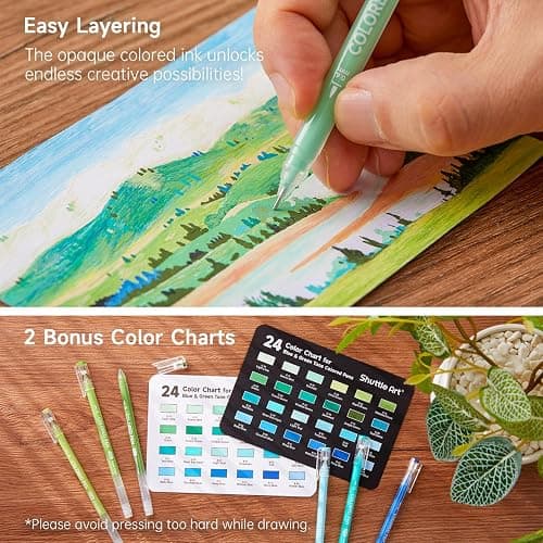 Shuttle Art Colored Pens, 24 Blue & Green Tone Colors Cute Journal Pens 0.6mm Fine Point Colored Gel Pens for Black Paper Adult Coloring Writing Drawing Journaling Note Taking School Office Home thumbnail 5