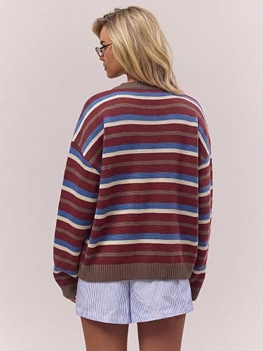 SOLY HUX Women's Y2K Striped Color Block Oversized Cardigan Sweater | Colorful, Long Sleeve Drop Shoulder Cardigans, Sweater Knit Jacket, Button Down thumbnail 3