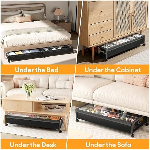 Under Bed Storage Containers with Wheels 2 Pack Underbed Shoe Storage Bedroom Storage Bins Organizer Large Capacity Under Bed Storage with Lid for Clothes Shoes Toys Blankets (Black) thumbnail 7