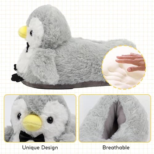 Aopuro Cute Women Penguin Animal Slippers Fluffy Warm Plush House Shoes Novelty Soft Slippers Cartoon Gifts for Birthday Christmas thumbnail 3