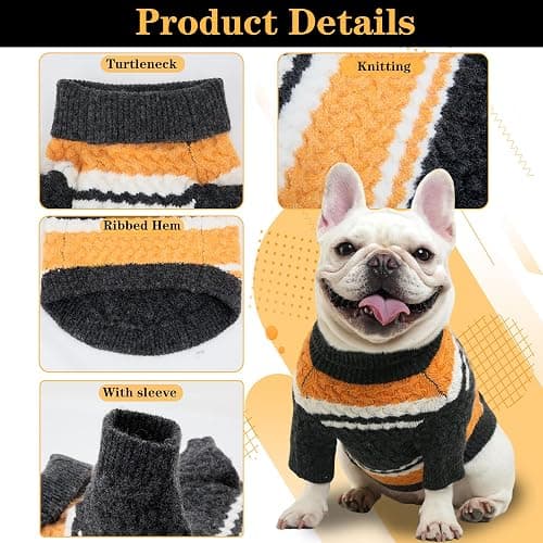 ZOARVEXD Pittsburgh Small Dog Sweater​ Football Theme Turtleneck Knit Dog Sweaters for Small Pets Warm Winter Cat Dog Clothes thumbnail 3