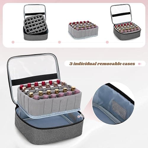 LUXJA Rolling Nail Polish Organizer Holds 90 Bottles and a Nail Lamp, Rolling Nail Polish Case with a Detachable Dolly and 3 Removable Cases (Patented), Gray thumbnail 5
