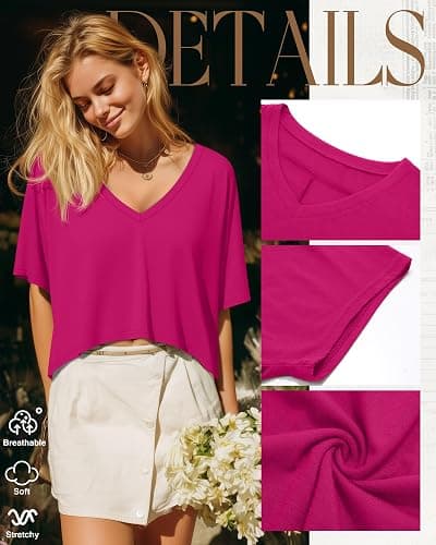 Huukeay 3 Pack Oversized T Shirts for Women Short Sleeve Crop Tops V Neck Irregular Hem Baggy Cropped Tees thumbnail 3