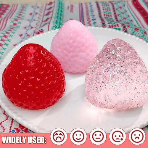 3Pcs Big Taba Squishies Strawberry, Cute Strawberry Squeeze Toys, Upgrade Fruit Squishies, Kawaii Sticky Stress Toy, Clear Fidget Toys, Valentines Gift for Kids, Teen Boys Girls Birthday Gift Ideas thumbnail 5