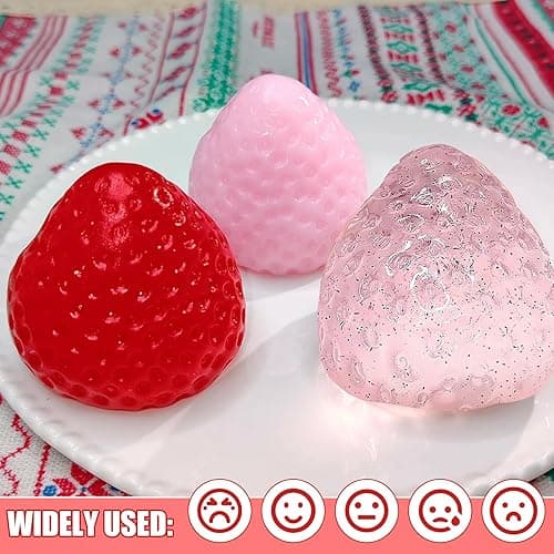 3Pcs Big Taba Squishies Strawberry, Cute Strawberry Squeeze Toys, Upgrade Fruit Squishies, Kawaii Sticky Stress Toys, Clear Fidget Toys, OPP Packaging Gifts & Perfect Desk Accessory for Kids Adults thumbnail 6