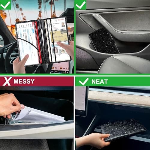 RSAquar Car Registration and Insurance Holder, Vehicle Glove Box Organizer Cool Car Accessories, Auto Truck Document Holder for Cards, Driver License, Black Glitter thumbnail 6