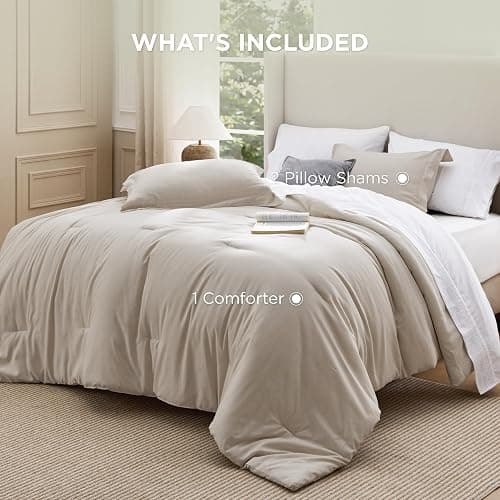 Bedsure Full Size Comforter Set, Soft Cationic Dyed Bed Set 3 Pieces | Beige, Breathable, Comfortable for All Season, Skin-Friendly, Melange, Home Decor Gift, Bedding Set, Cozy for Bedroom, Modern thumbnail 9