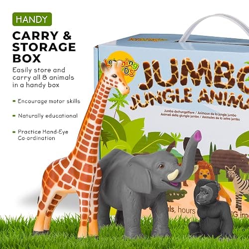 Learning Minds Set of 8 Jumbo Safari Animals Figures - Zoo Animals for Toddlers 1-3 - Jungle Animals Figures - Toy Animals for Kids Age 18 Months Plus - Animal Toys for Kids 1,2,3 Years Old thumbnail 3