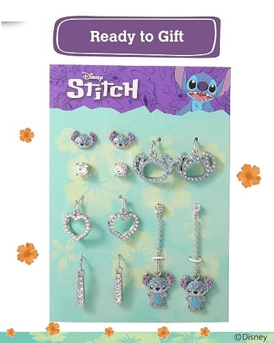 SALLY ROSE Stitch Earrings Fashion Set of 6 Pairs Official License | Multicolored Crystal Studs and Drop Earrings, Disney Gifts thumbnail 6