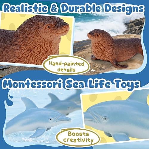 Beetots Ocean Sea Life Toy Figures Set for Kids, 12 PCS Realistic Marine Animals with Shark, Dolphin, Sea Turtle, Penguin, Seal, Clownfish, Crab, Ocean Animal Figure Toys for Boys Girls Toddlers thumbnail 5