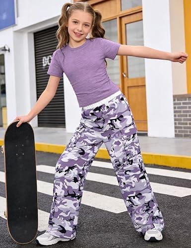 Qetobolly Girls Clothes 2PC Summer Outfits Pleated Short Sleeve Top and Camo Wide Leg Pants Set Kids Clothes Girls 6-16 Year thumbnail 5