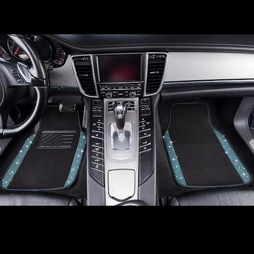CAR PASS Bling Rhinestones Diamond Waterproof Car Floor Mat, Crystal Sparkly Shining Glitter Carpet, Anti-Slip PVC Heel Pad Universal for Interior Auto SUV,Sedan,Van,4pcs Girly Women Mint Teal Diamond thumbnail 5