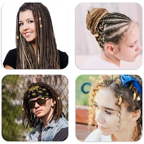 WLLHYF 230 Stück Haarschmuck für Zöpfe Loc-Haare Dreadlocks Metall-Haarspulen Ringe Manschetten Clips goldene Haar-Charms Anhänger Haar-Styling-Zubehör Dekorationen für Frauen und Mädchen thumbnail 6