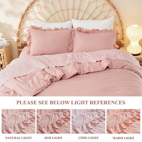 Litanika Full Size Comforter Sets, 3 Pieces Blush Pink Ruffle Girls Women Cute Bedding Comforters & Sets, Lightweight Fluffy Microfiber as Gift (79x90In Comforter & 2 Pillowcases) thumbnail 6