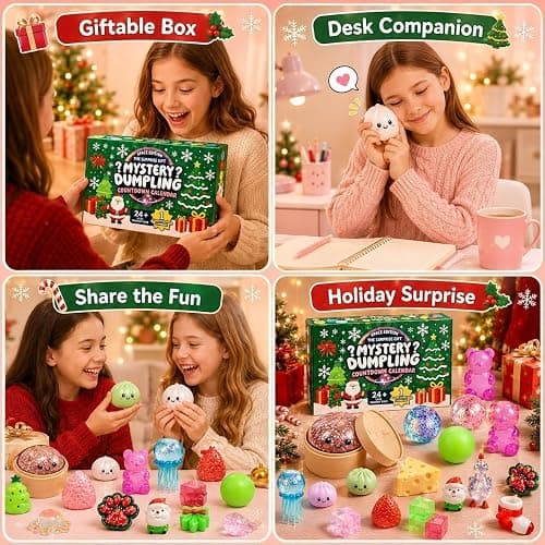 Dumpling Squishies Advent Calendar,24PCS Squishies Mystery Countdown Dumpling Advent Calendar,Mystery Countdown Calendar for Stress Relief ,Sensory Fidget Toy for Adult,Anxiety Relief Hand Relax Gift thumbnail 5
