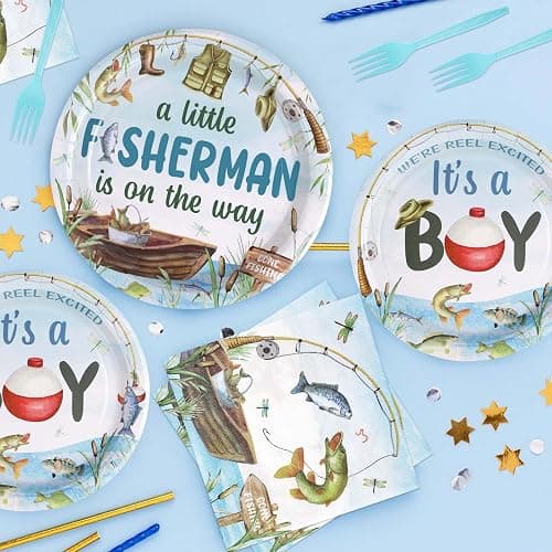 96 Pcs Fishing Baby Shower Party Decorations for Boy Gone Fishing Plates and Napkins A Little Fisherman is on The Way Party Decorations for Boys O Fishally 1st Birthday Favors Serves 24 thumbnail 2