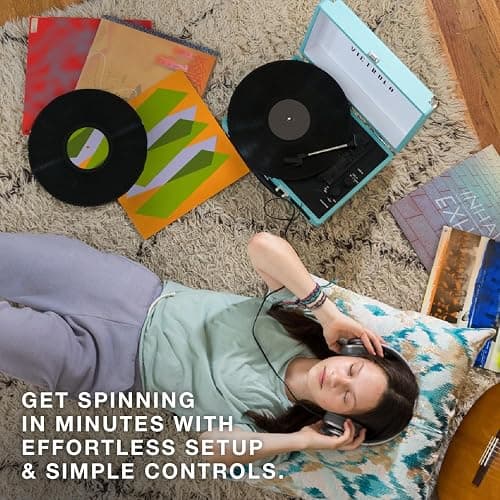 Victrola Journey Bluetooth Portable Suitcase Record Player – with Built-in Speakers, 3 Speed Vinyl Record Player, RCA Out, Headphone Jack (Brown) thumbnail 6