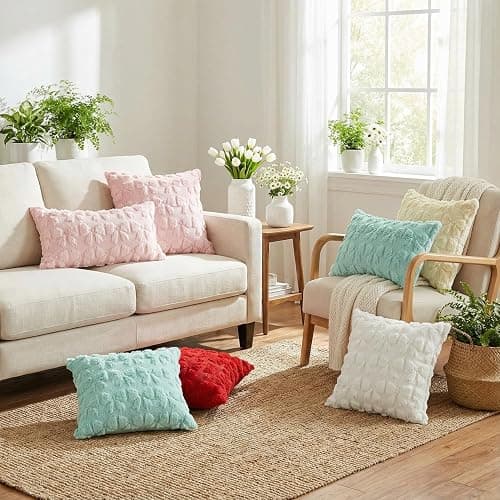 AVOIN colorlife Cream White Bow Throw Pillow Covers Set of 2, 12 x 20 Inch Coquette Room Decor Aesthetic Decorative Soft Plush Faux Fur Jacquard Cushion Case Gift for Girl Bed Sofa thumbnail 7