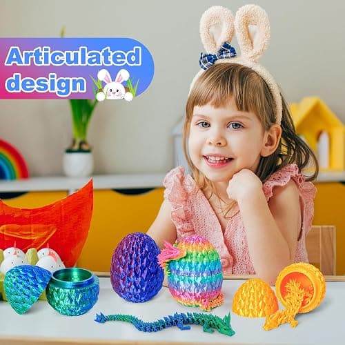 ONEVIVE Easter Basket Stuffers 3D Printed Dragon Egg Toy (4 Pack) - Surprise Mystery Inside, Articulated Crystal Dragon, Fidget Sensory Toy for Kids Birthday Surprise Easter Egg Hunt Party Favors thumbnail 5
