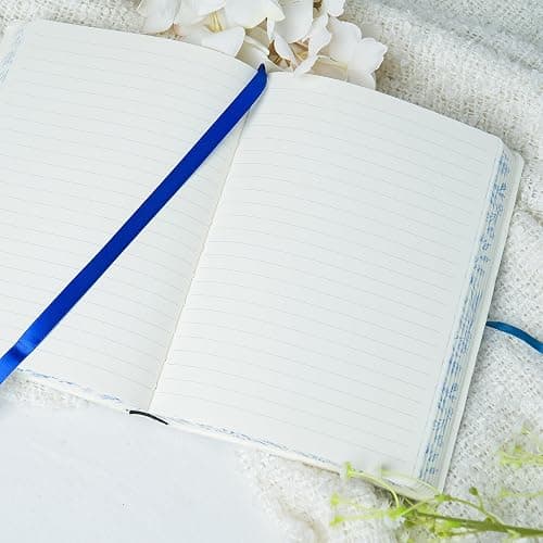 Zosiana Designs PU Leather Hardcover Notebook – Blue Botanical Floral Cover with Printed Edge Design, 380 Lined Pages, Tie Closure, 8.5" × 6" Writing Journal thumbnail 4