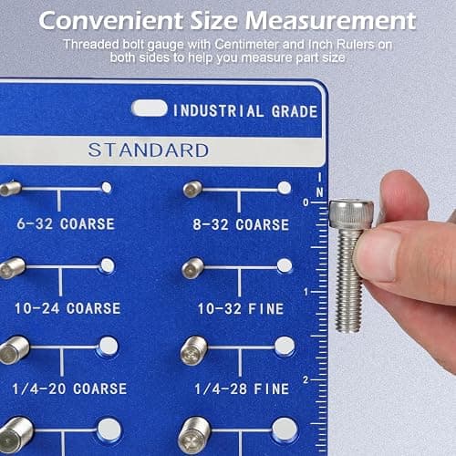 Sendoger Square Thread Checker, Nut and Bolt Thread Checker, Bolt Size and Thread Identifier Gauge，with 28 (14 Standard & 14 Metric) Bolt and Nut Gauge (Blue) thumbnail 6