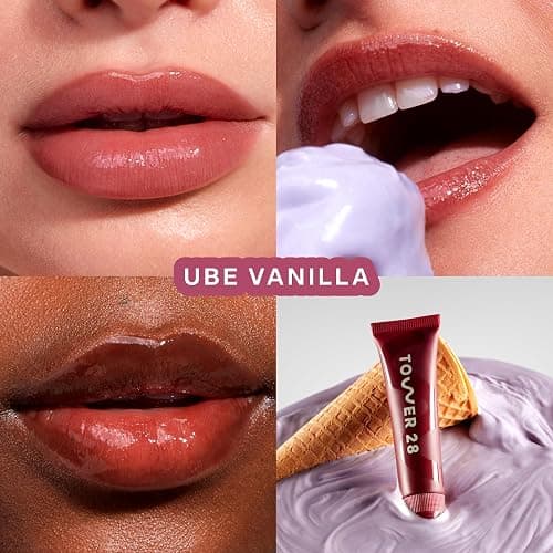 Tower 28 LipSoftie Hydrating Tinted Lip Treatment Balm, Moisturizing Lip Mask for Chapped Lips - Ube Vanilla Flavor, Sheer Burgundy Gloss thumbnail 2