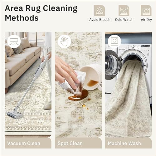 Soalmost 8x10 Area Rugs, Washable Rugs, Large Stain Resistant Beige Area Rug for Living Room Bedroom Dining Room, Vintage Farmhouse Rug thumbnail 9