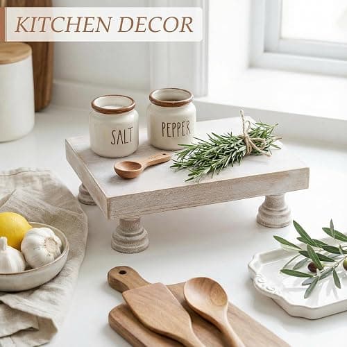 EOSAHR Farmhouse Riser for Room Decor : Decorative Pedestal Stand For Display Your Home Decorations and Uniquely Soap Stand - Rustic Bathroom Counter Tray and Kitchen Decor (Natural Wood) thumbnail 2