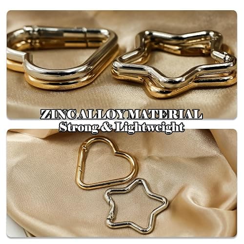 Keychain Rings Heart Star Carabiner - 4pcs Gold & Silver Keyrings Clips Bulk for Crafts Bag Charms thumbnail 6