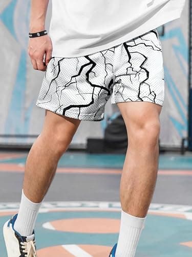 DIOTSR Mens Graphic Print Shorts Cool Mesh Basketball Shorts Casual Flat Front Shorts Summer Drawstring thumbnail 7