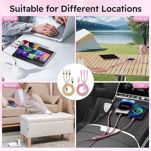 USB A + USB C Multi Charging Cable 4ft 2Pack 3 in 1 Charger Cord, Multiple Nylon Braided Cable USB Charging Cable Multi Phone Charger Cord with Type C Micro Lightning USB Connectors for Cell Phones thumbnail 6